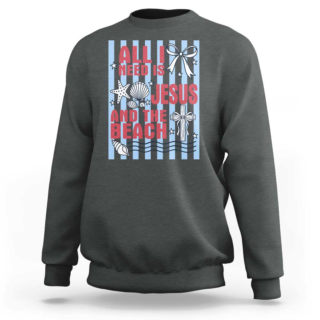 All I Need Is Jesus And The Beach Sweatshirt Striped Christian Summer Graphic