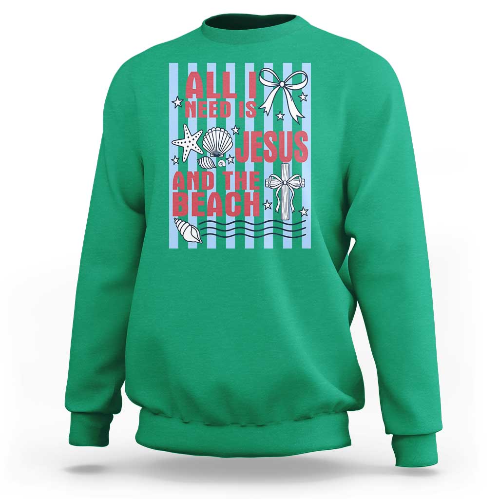 All I Need Is Jesus And The Beach Sweatshirt Striped Christian Summer Graphic
