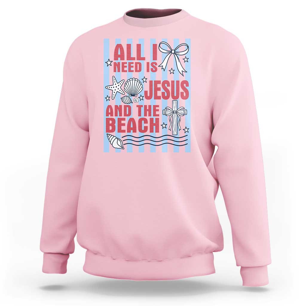 All I Need Is Jesus And The Beach Sweatshirt Striped Christian Summer Graphic