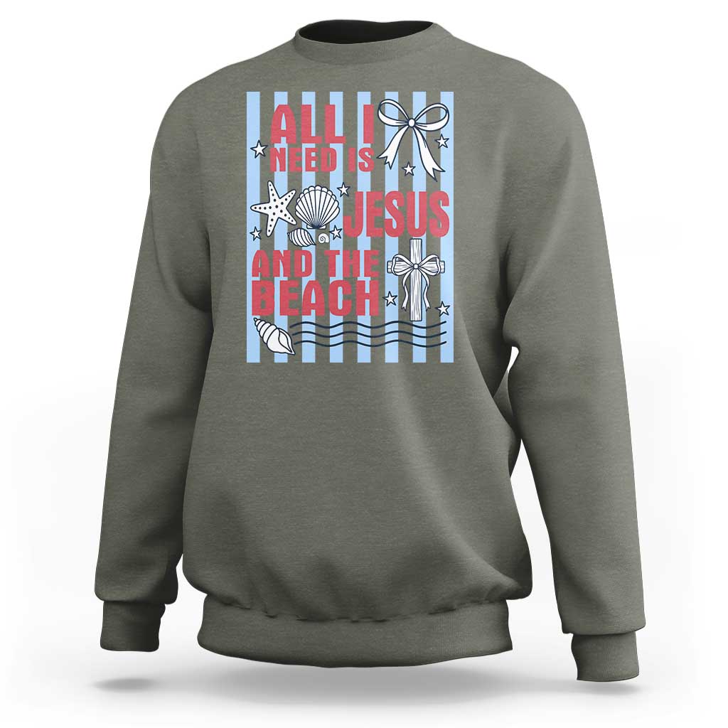 All I Need Is Jesus And The Beach Sweatshirt Striped Christian Summer Graphic