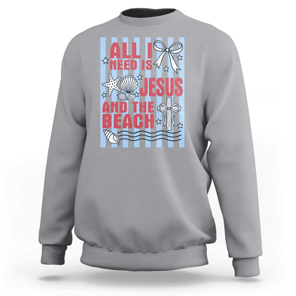 All I Need Is Jesus And The Beach Sweatshirt Striped Christian Summer Graphic