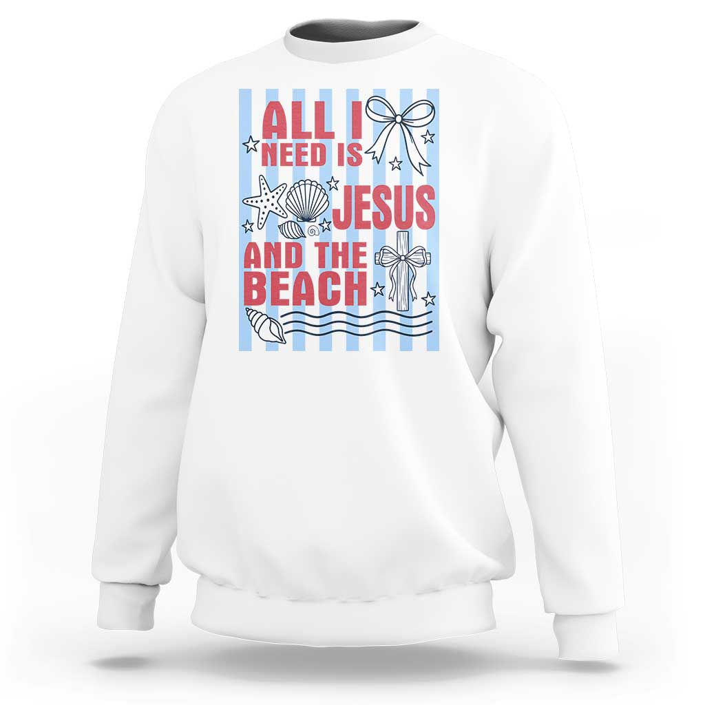 All I Need Is Jesus And The Beach Sweatshirt Striped Christian Summer Graphic