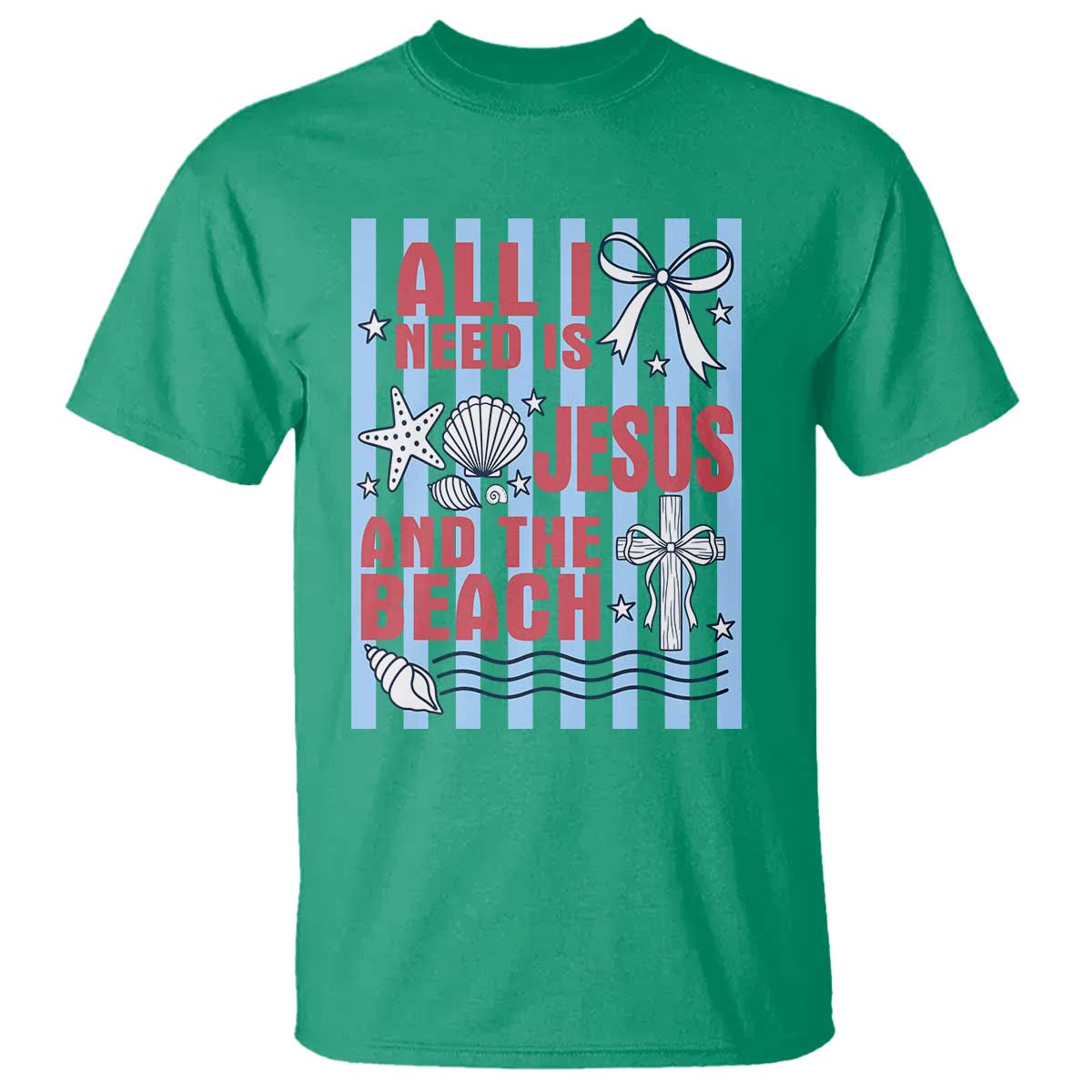 All I Need Is Jesus And The Beach T Shirt Striped Christian Summer Graphic