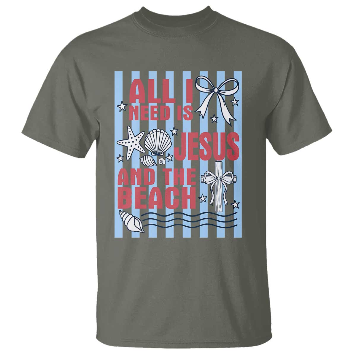 All I Need Is Jesus And The Beach T Shirt Striped Christian Summer Graphic