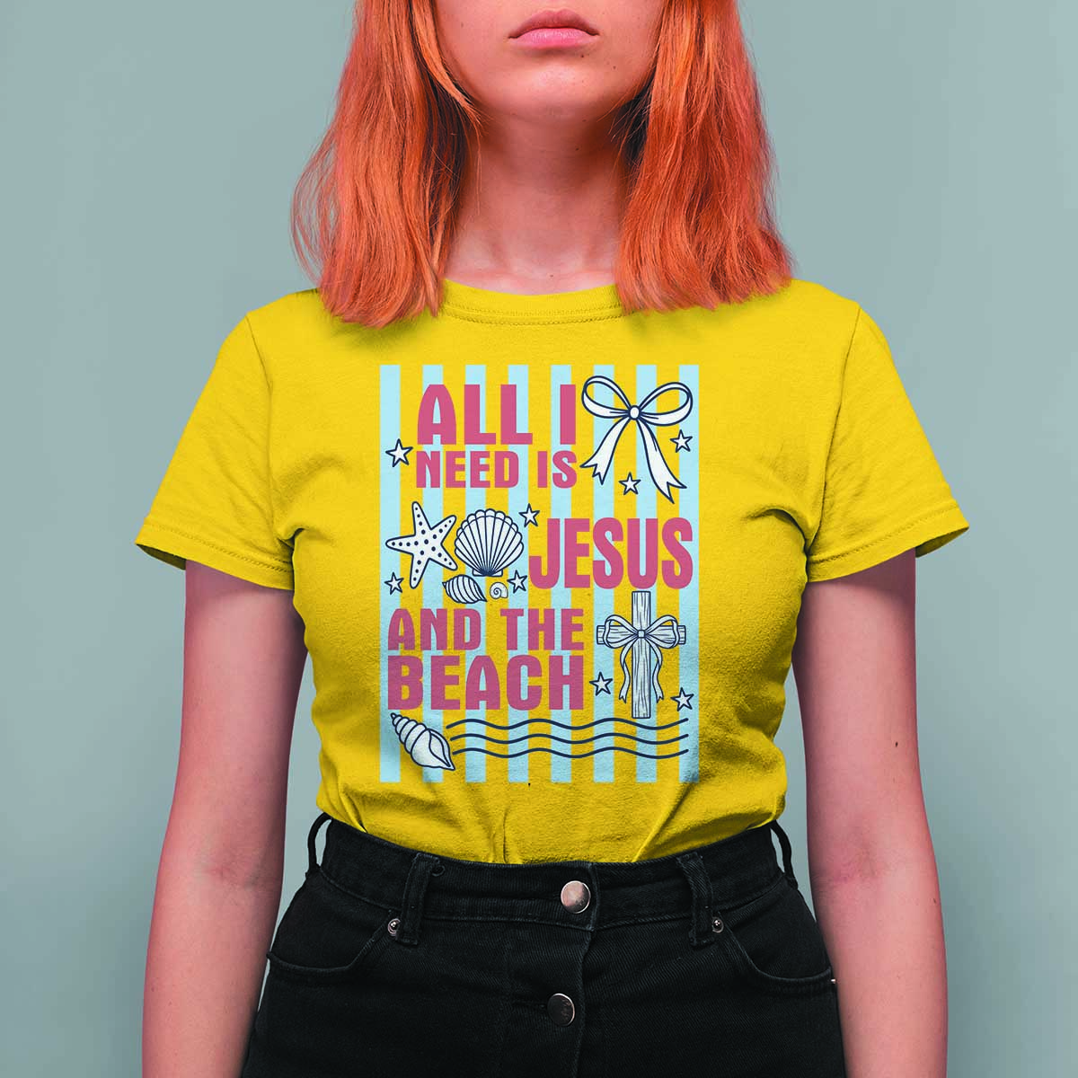 All I Need Is Jesus And The Beach T Shirt For Women Striped Christian Summer Graphic