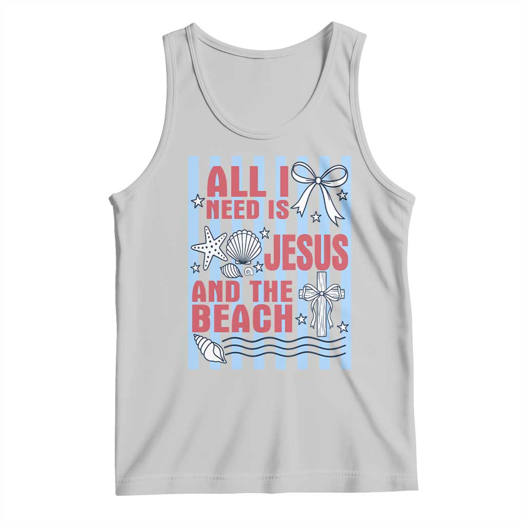 All I Need Is Jesus And The Beach Tank Top Striped Christian Summer Graphic