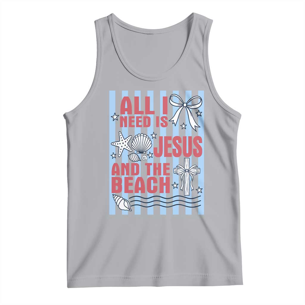 All I Need Is Jesus And The Beach Tank Top Striped Christian Summer Graphic