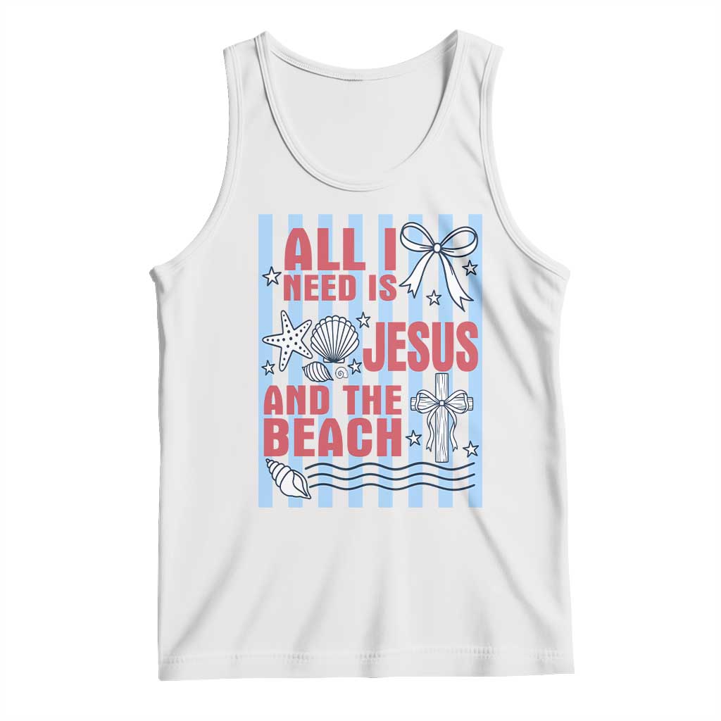 All I Need Is Jesus And The Beach Tank Top Striped Christian Summer Graphic