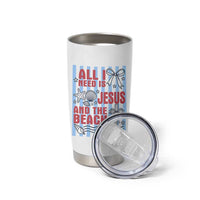 All I Need Is Jesus And The Beach Tumbler Cup Striped Christian Summer Graphic