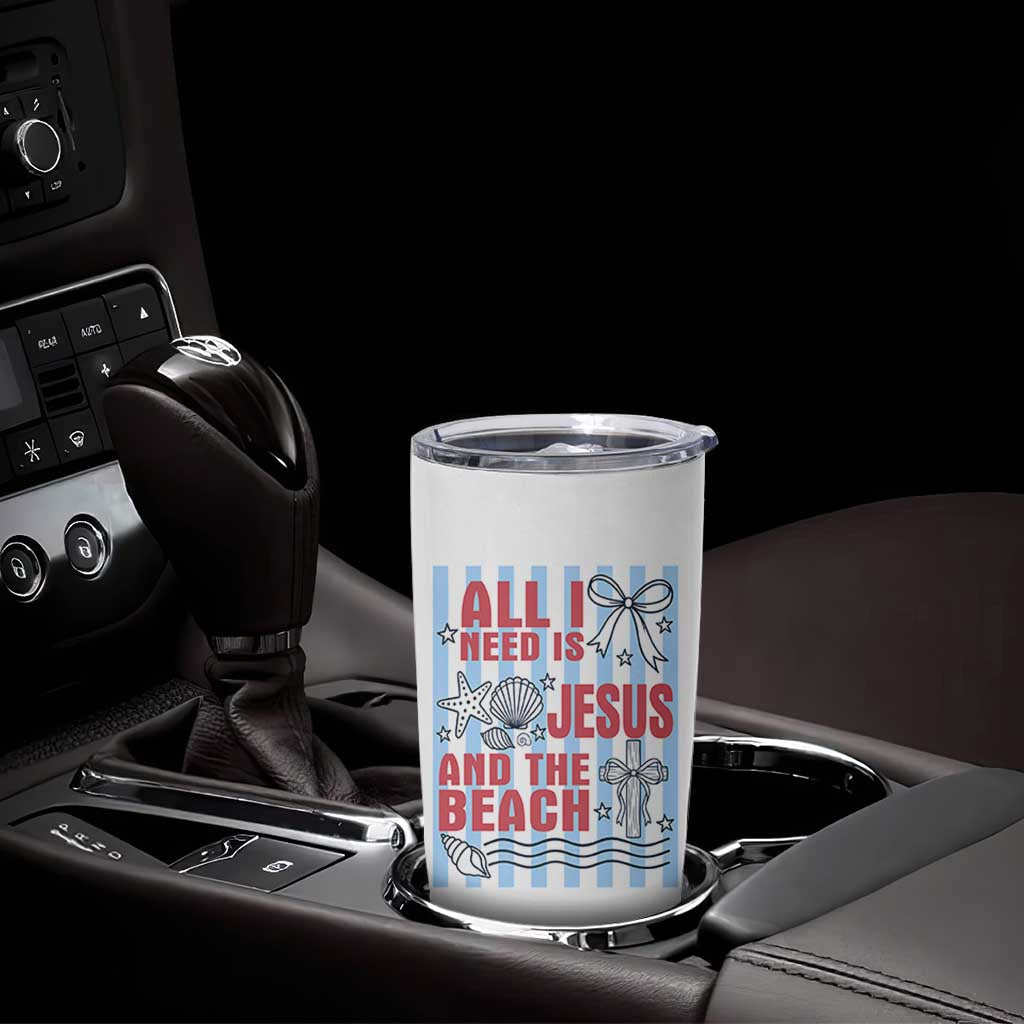 All I Need Is Jesus And The Beach Tumbler Cup Striped Christian Summer Graphic