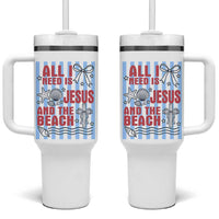 All I Need Is Jesus And The Beach Tumbler With Handle Striped Christian Summer Graphic