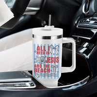 All I Need Is Jesus And The Beach Tumbler With Handle Striped Christian Summer Graphic