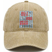 All I Need Is Jesus And The Beach Washed Cotton Baseball Cap Striped Christian Summer Graphic