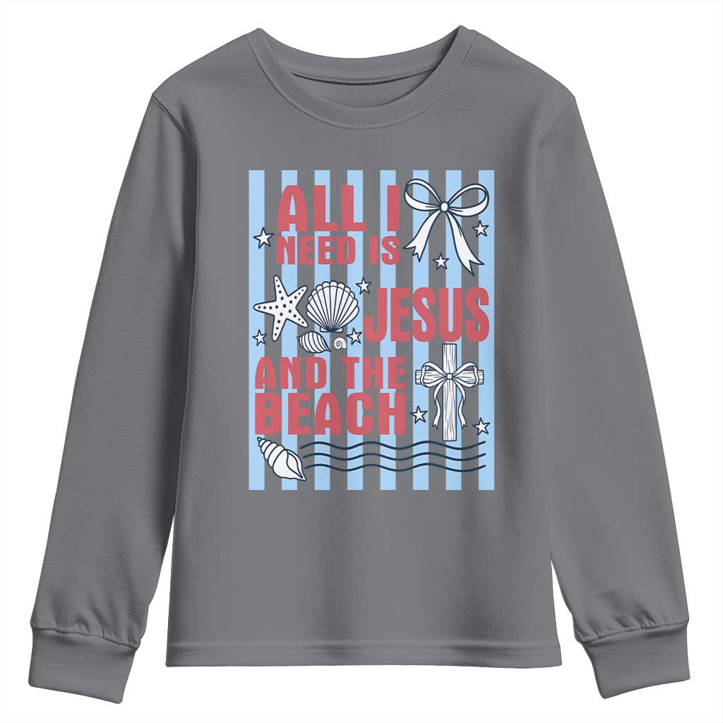 All I Need Is Jesus And The Beach Youth Sweatshirt Striped Christian Summer Graphic