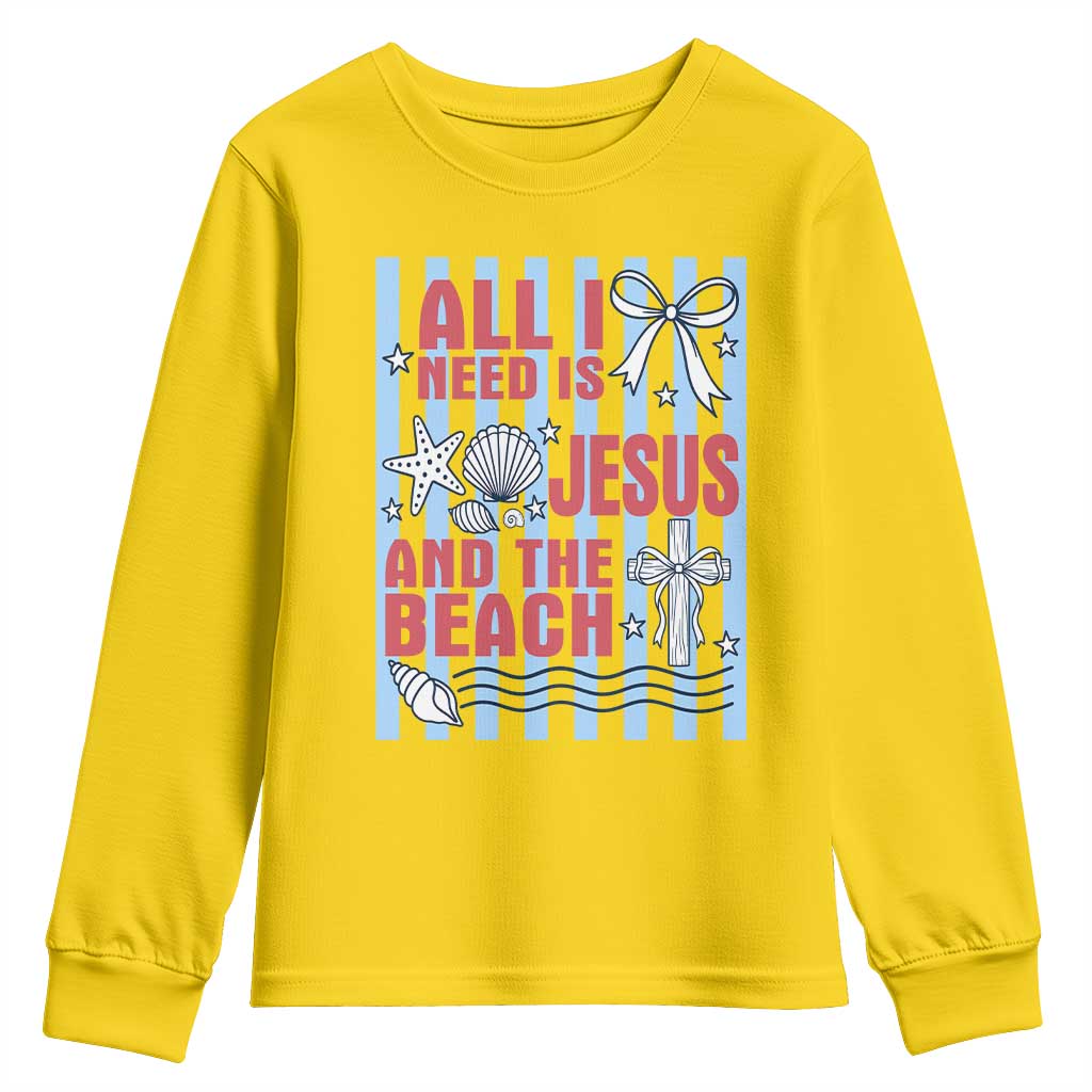 All I Need Is Jesus And The Beach Youth Sweatshirt Striped Christian Summer Graphic