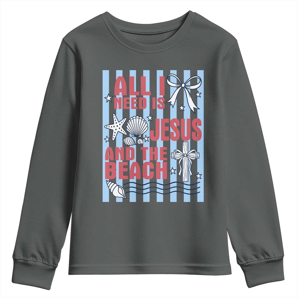 All I Need Is Jesus And The Beach Youth Sweatshirt Striped Christian Summer Graphic