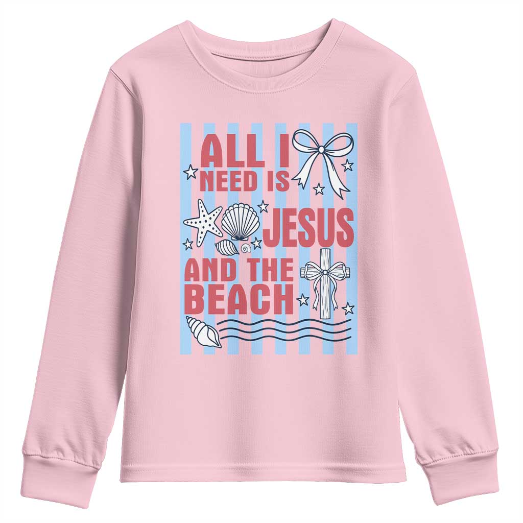 All I Need Is Jesus And The Beach Youth Sweatshirt Striped Christian Summer Graphic