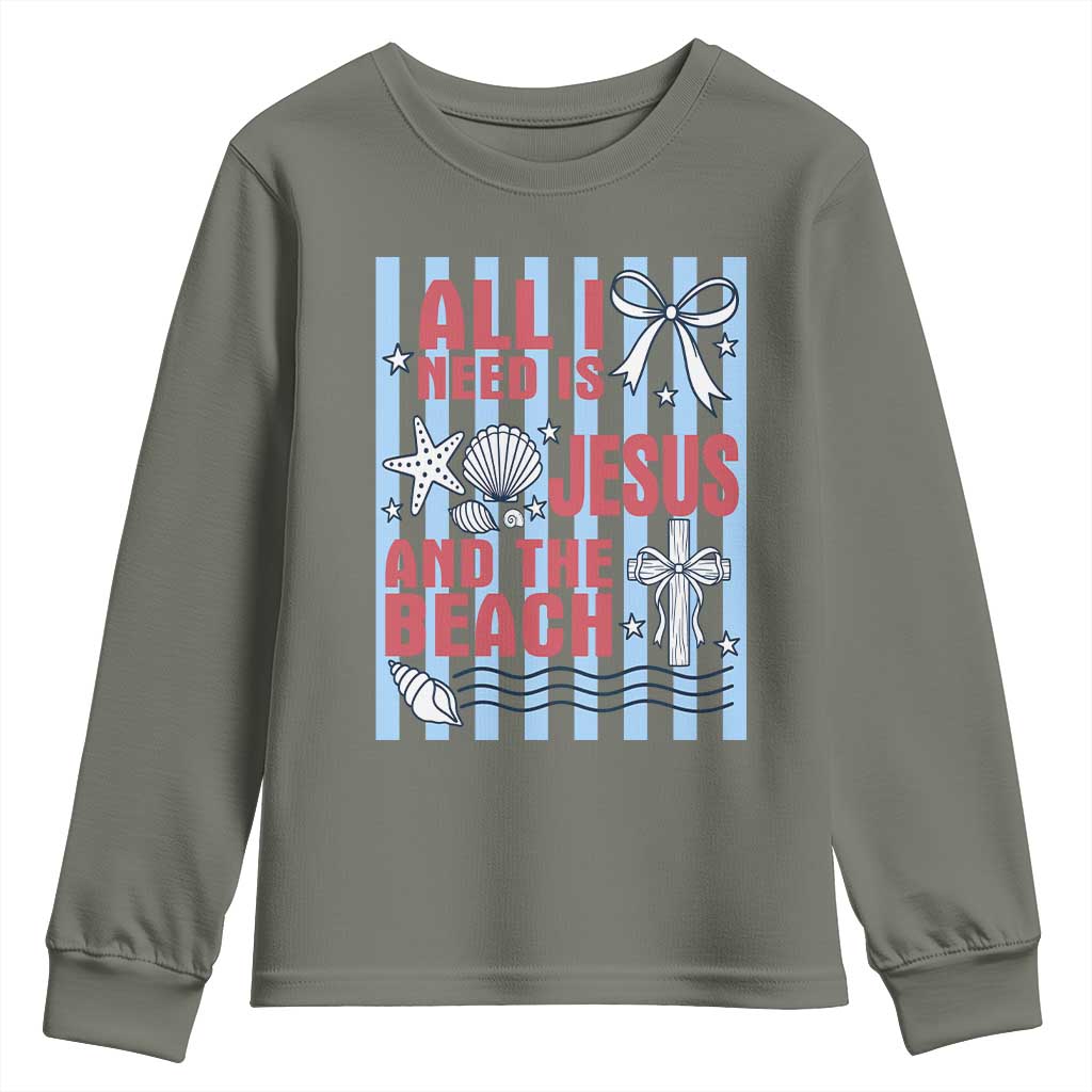 All I Need Is Jesus And The Beach Youth Sweatshirt Striped Christian Summer Graphic