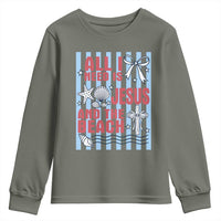 All I Need Is Jesus And The Beach Youth Sweatshirt Striped Christian Summer Graphic