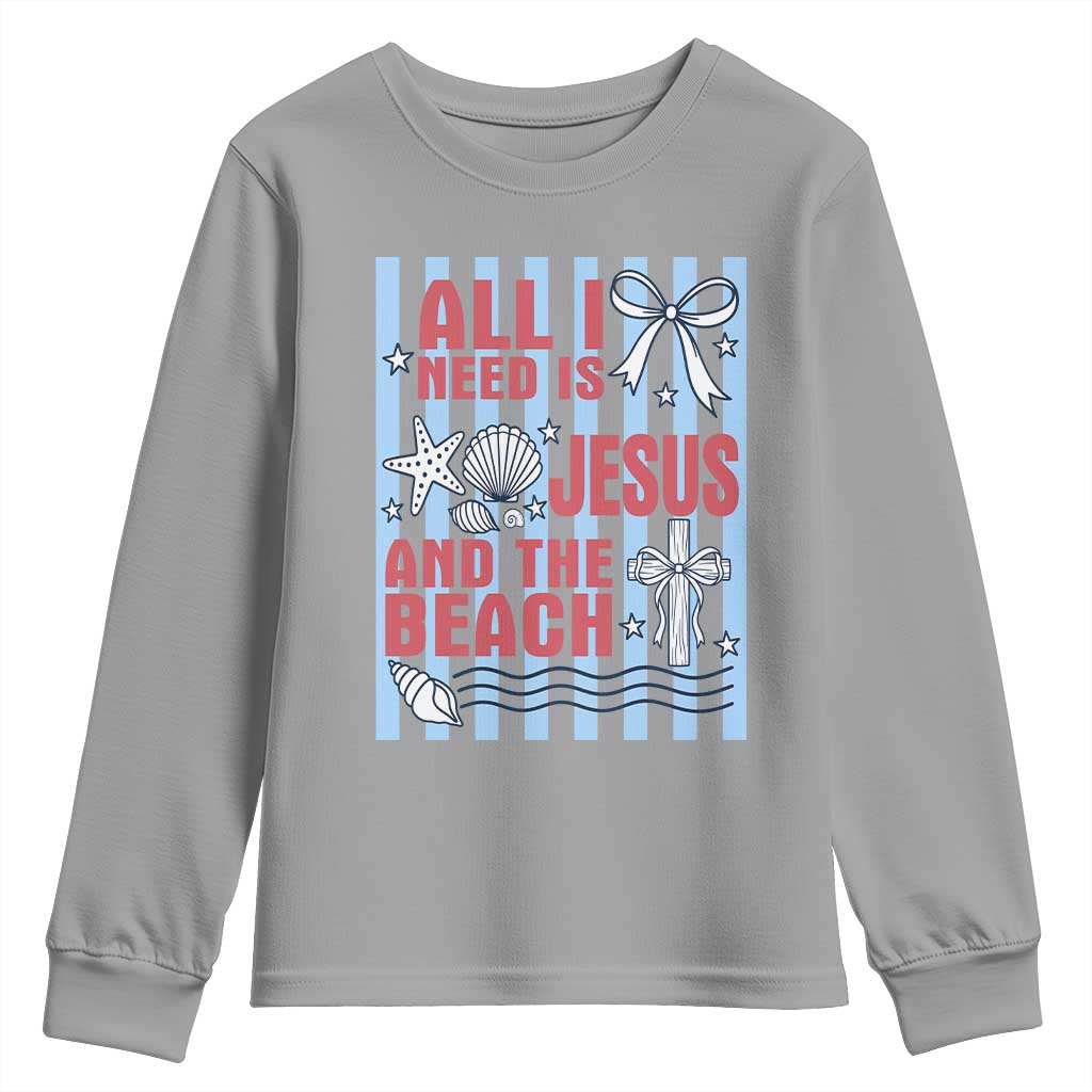 All I Need Is Jesus And The Beach Youth Sweatshirt Striped Christian Summer Graphic