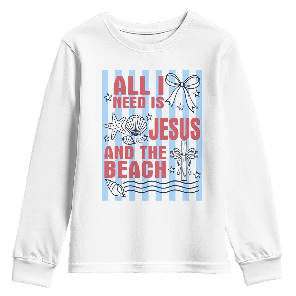 All I Need Is Jesus And The Beach Youth Sweatshirt Striped Christian Summer Graphic