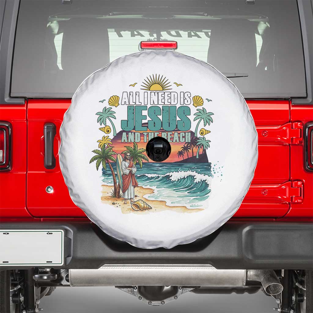 All I Need Is Jesus And The Beach Spare Tire Cover Christian Summer Faith Graphic