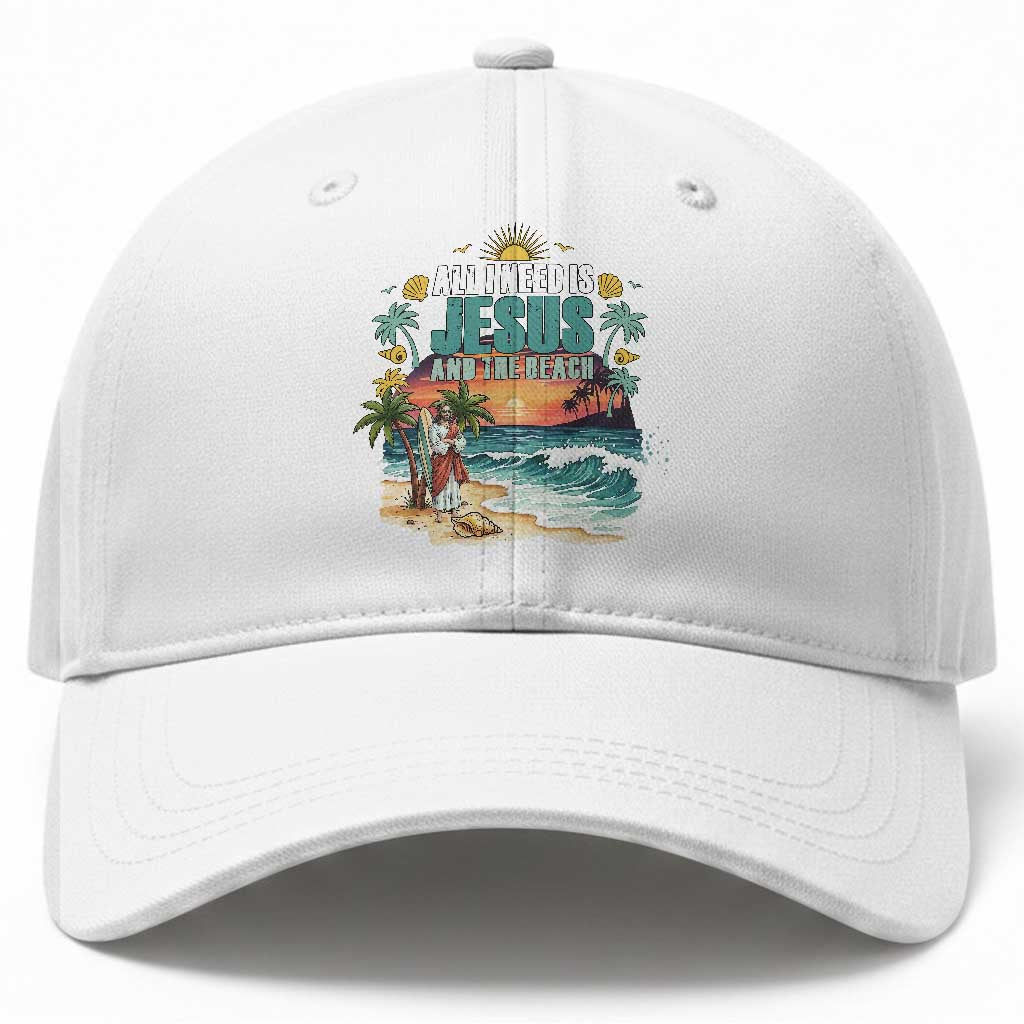 All I Need Is Jesus And The Beach Baseball Cap Christian Summer Faith Graphic