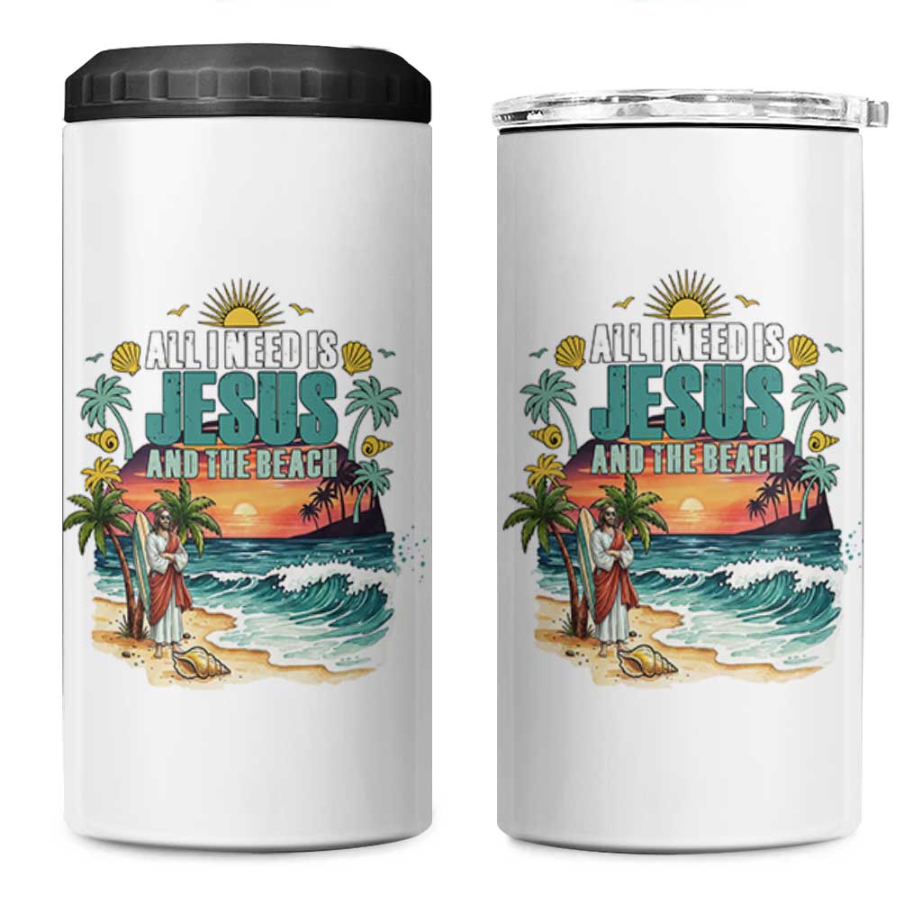 All I Need Is Jesus And The Beach 4 in 1 Can Cooler Tumbler Christian Summer Faith Graphic