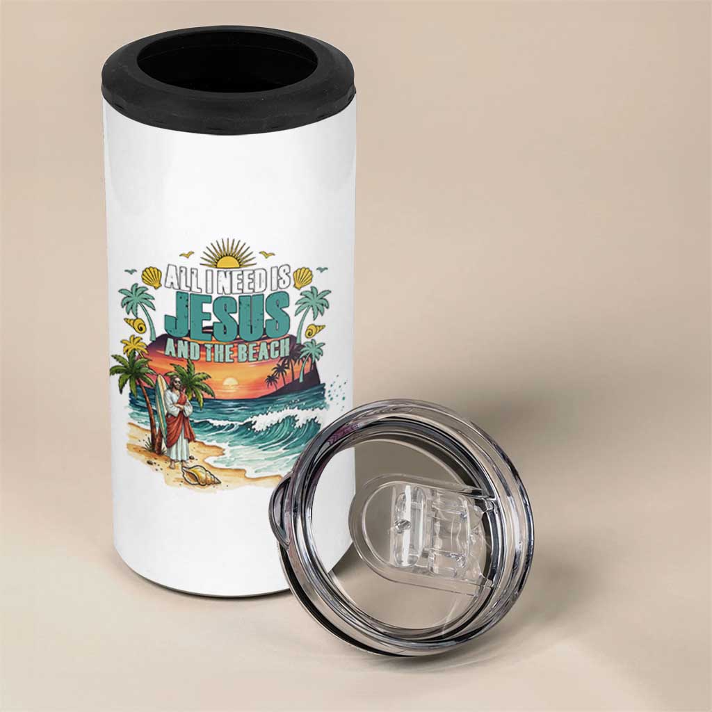 All I Need Is Jesus And The Beach 4 in 1 Can Cooler Tumbler Christian Summer Faith Graphic