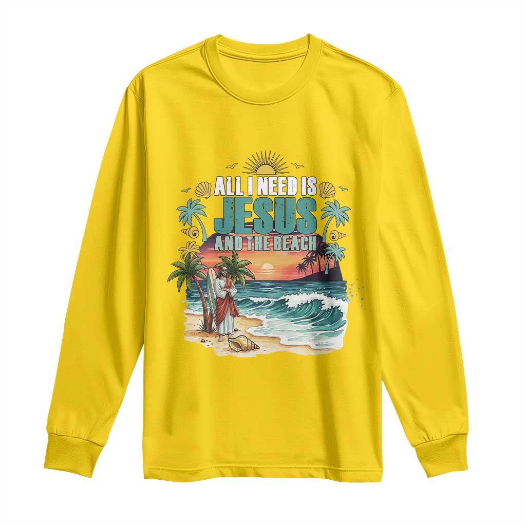 All I Need Is Jesus And The Beach Long Sleeve Shirt Christian Summer Faith Graphic