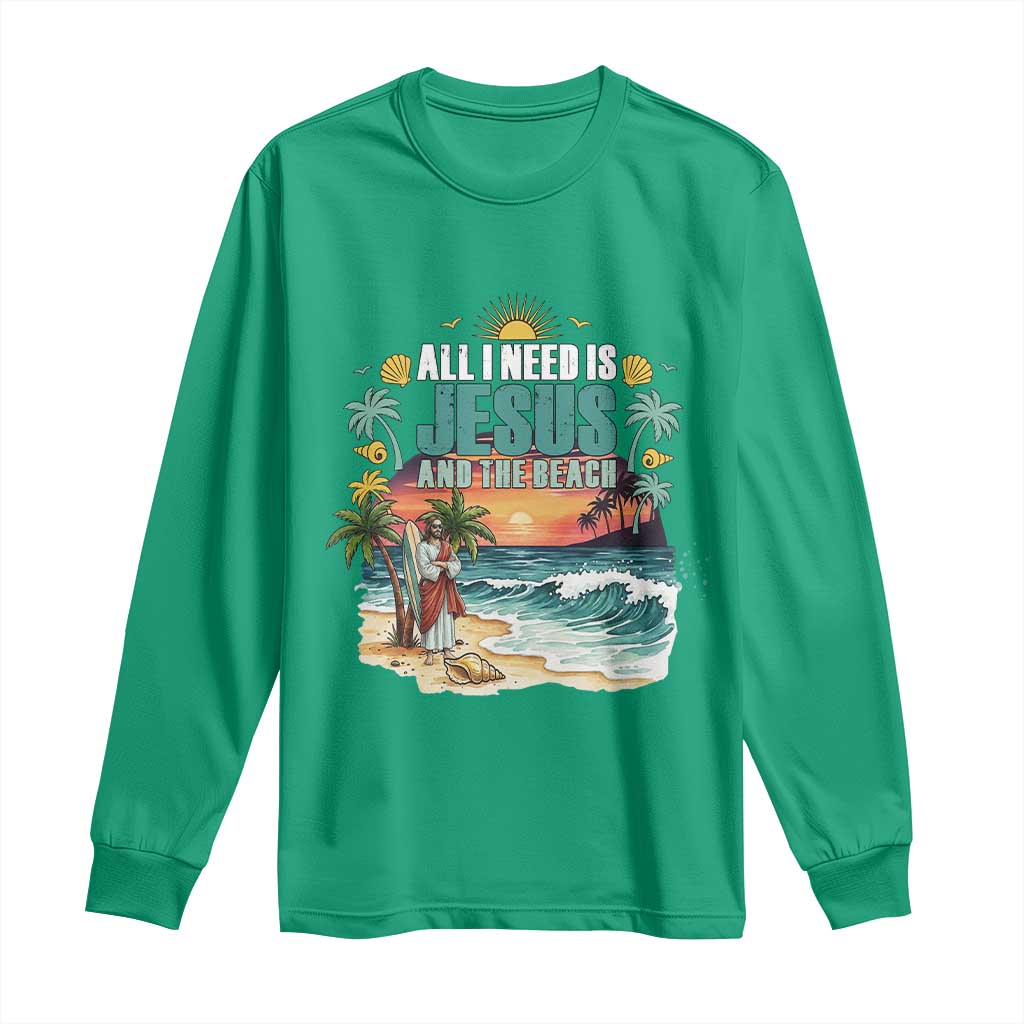 All I Need Is Jesus And The Beach Long Sleeve Shirt Christian Summer Faith Graphic