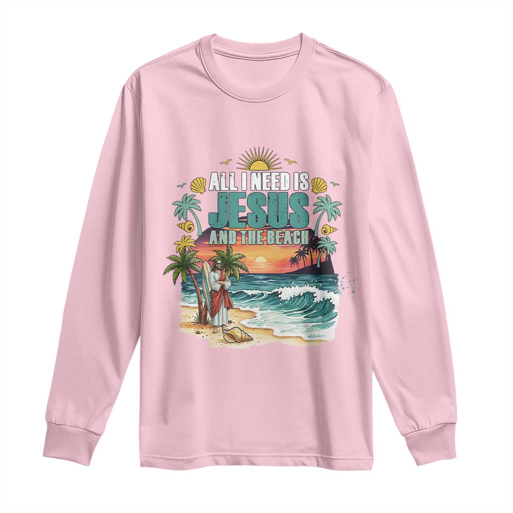 All I Need Is Jesus And The Beach Long Sleeve Shirt Christian Summer Faith Graphic