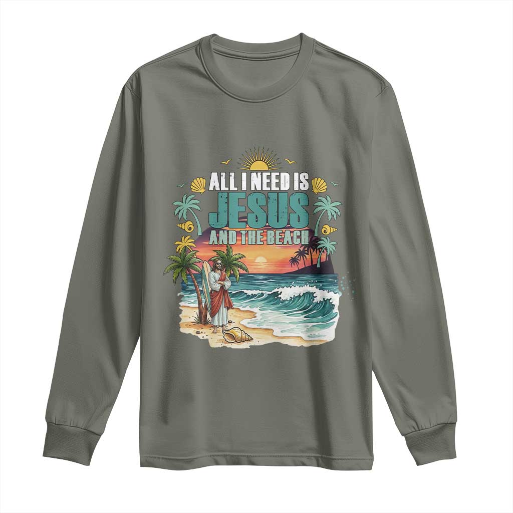 All I Need Is Jesus And The Beach Long Sleeve Shirt Christian Summer Faith Graphic