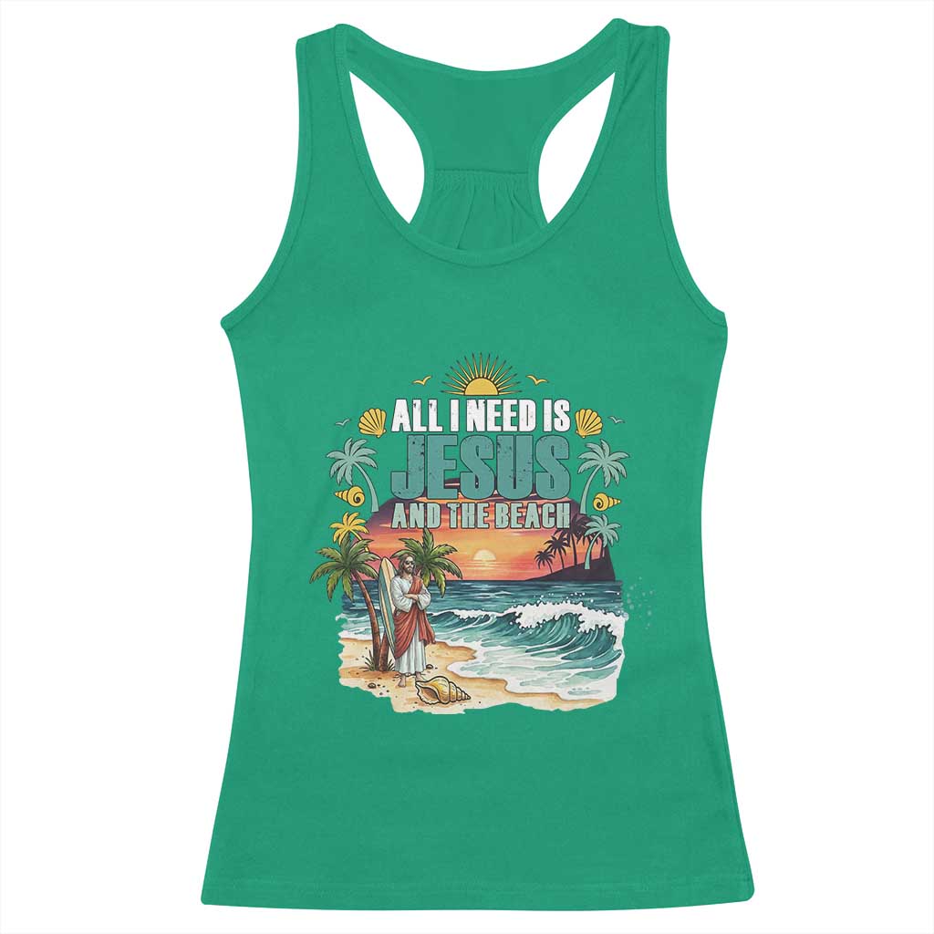 All I Need Is Jesus And The Beach Racerback Tank Top Christian Summer Faith Graphic