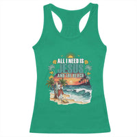 All I Need Is Jesus And The Beach Racerback Tank Top Christian Summer Faith Graphic