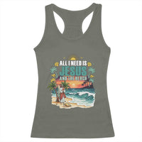 All I Need Is Jesus And The Beach Racerback Tank Top Christian Summer Faith Graphic