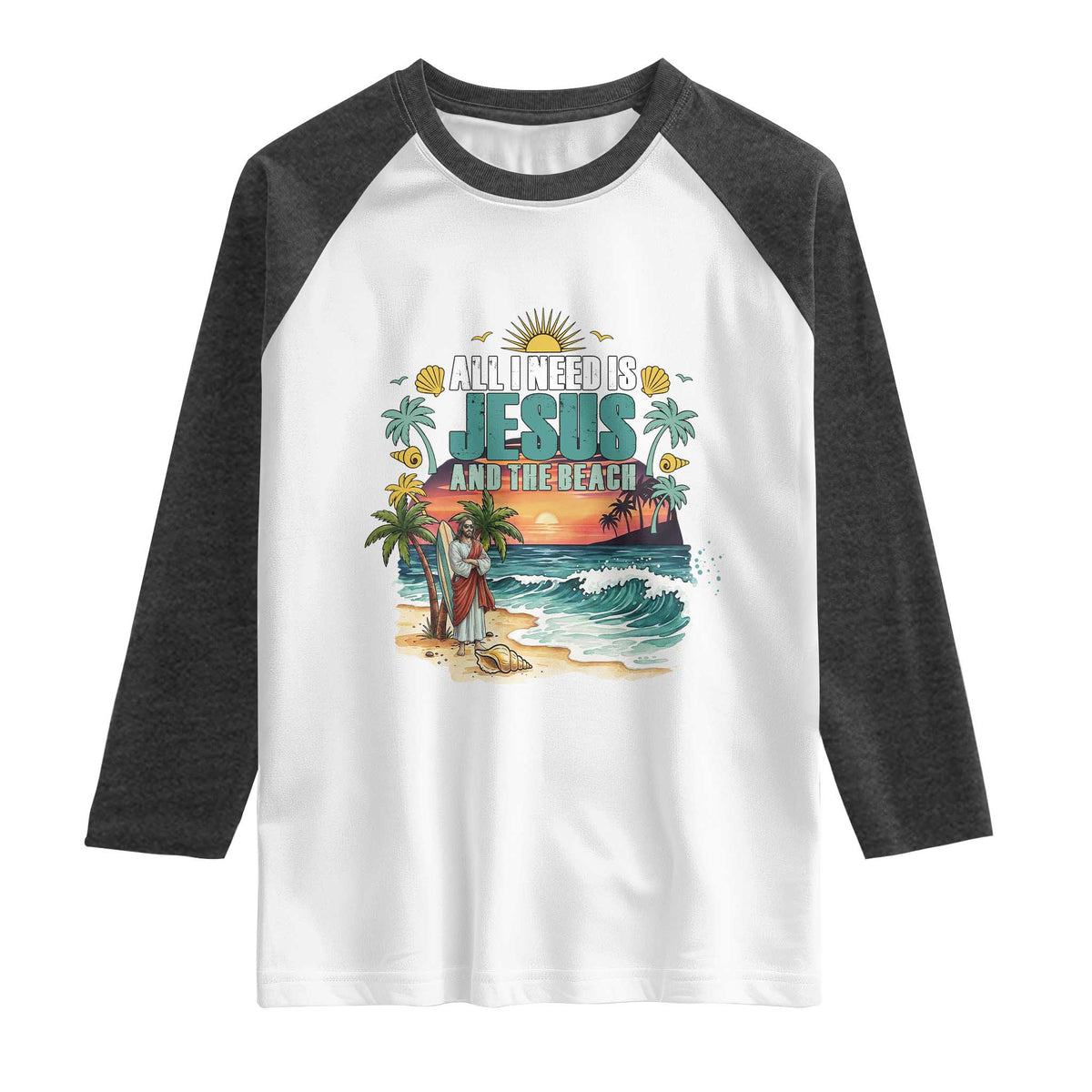 All I Need Is Jesus And The Beach Raglan Shirt Christian Summer Faith Graphic