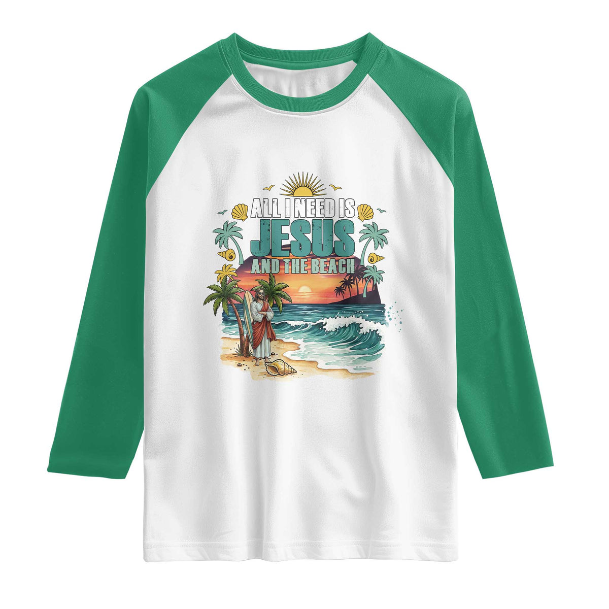 All I Need Is Jesus And The Beach Raglan Shirt Christian Summer Faith Graphic