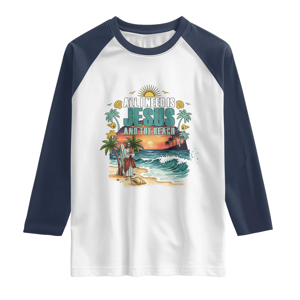 All I Need Is Jesus And The Beach Raglan Shirt Christian Summer Faith Graphic