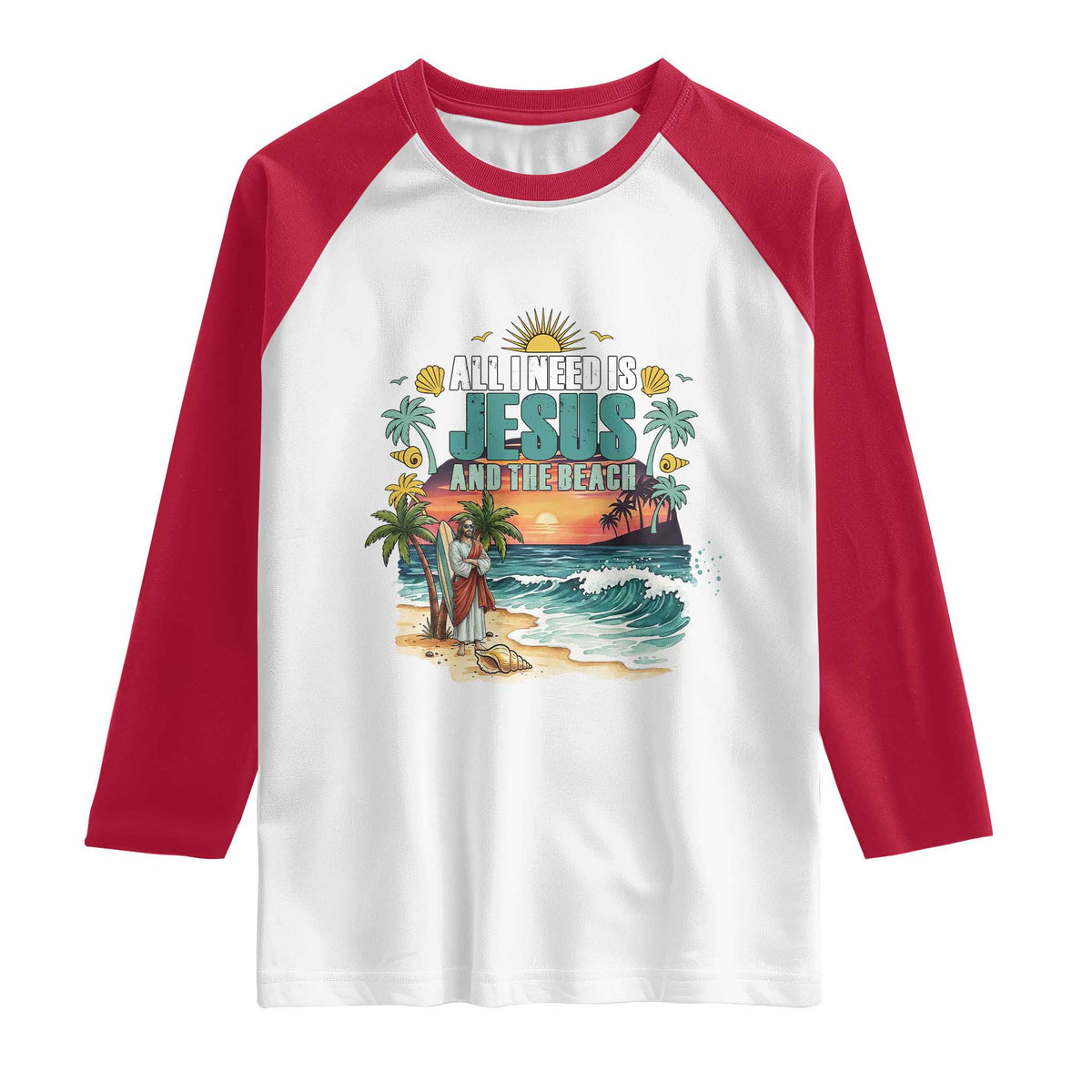 All I Need Is Jesus And The Beach Raglan Shirt Christian Summer Faith Graphic