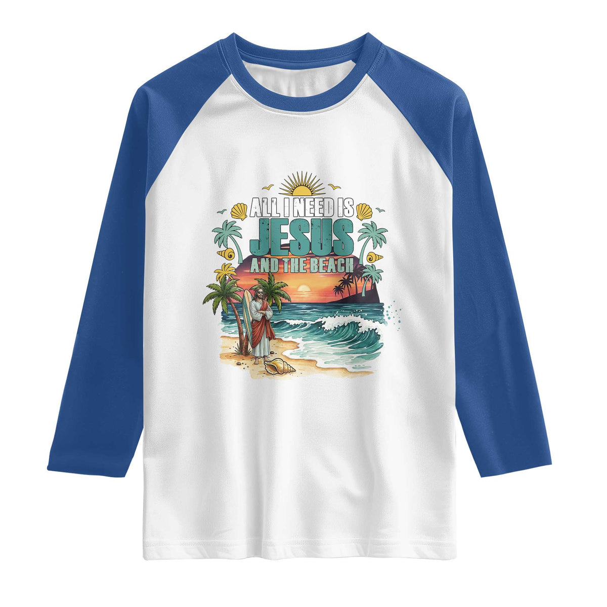 All I Need Is Jesus And The Beach Raglan Shirt Christian Summer Faith Graphic