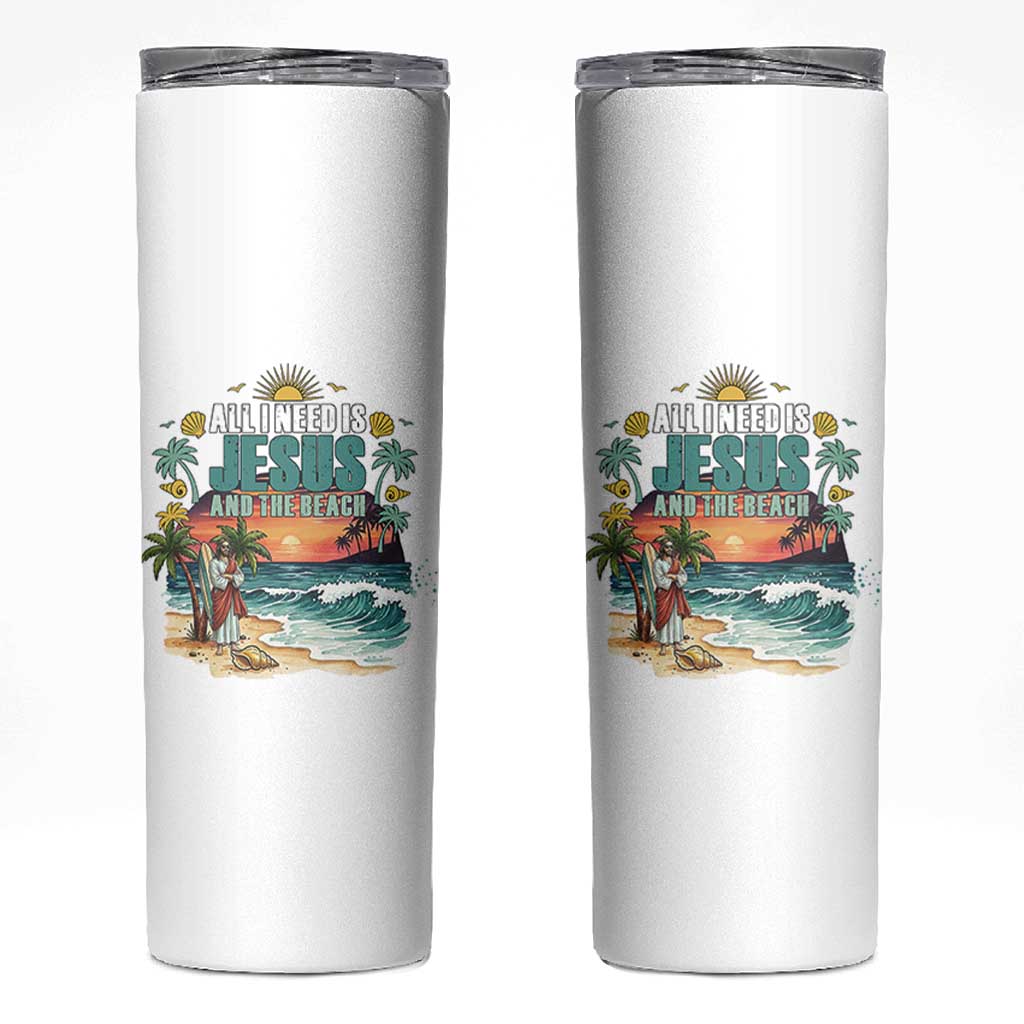 All I Need Is Jesus And The Beach Skinny Tumbler Christian Summer Faith Graphic