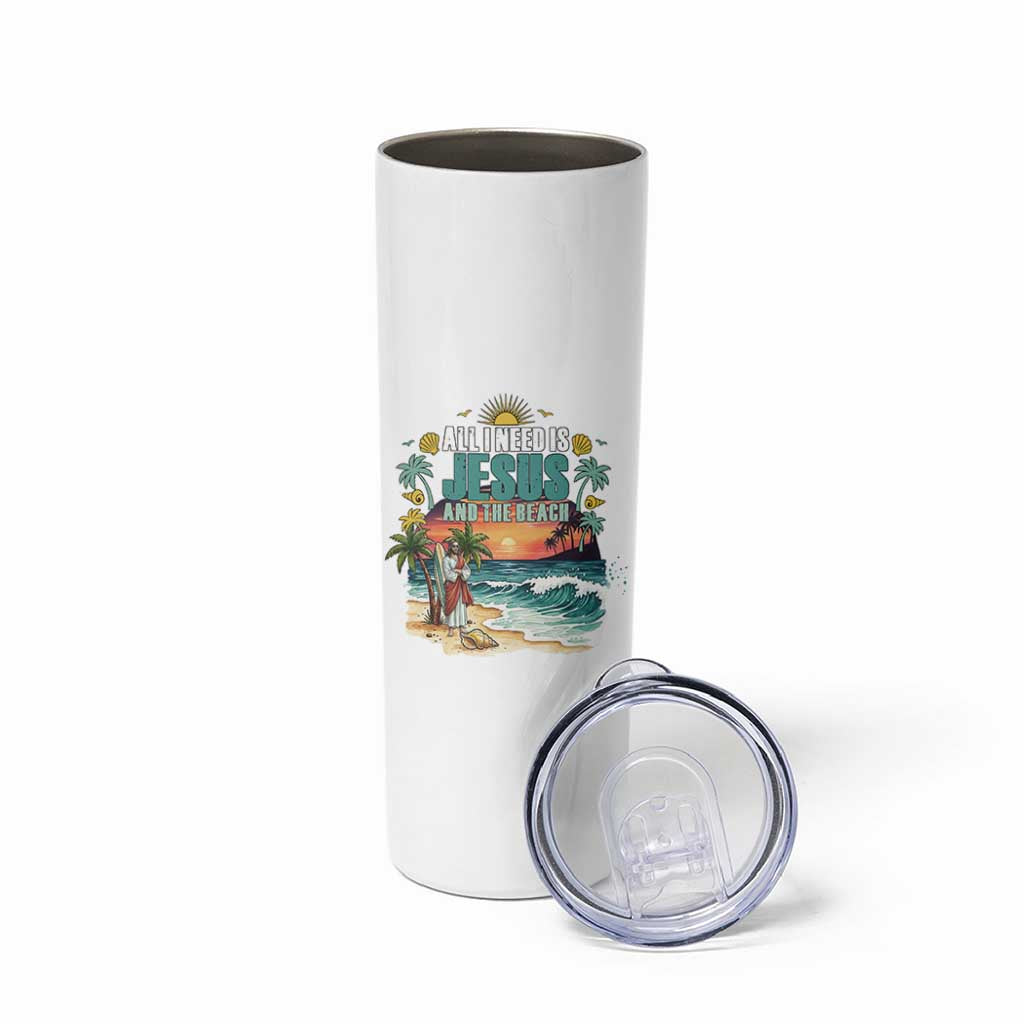 All I Need Is Jesus And The Beach Skinny Tumbler Christian Summer Faith Graphic