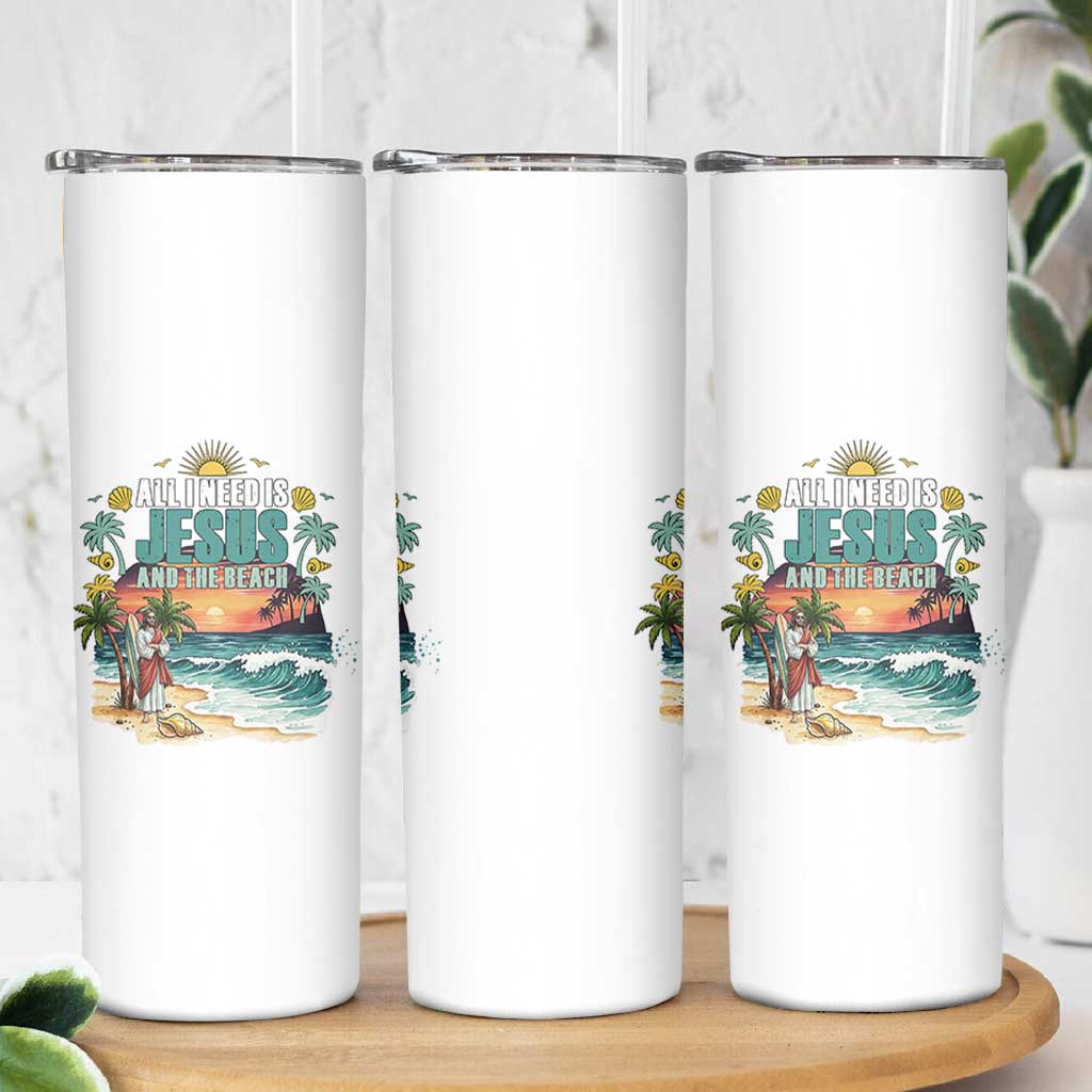 All I Need Is Jesus And The Beach Skinny Tumbler Christian Summer Faith Graphic