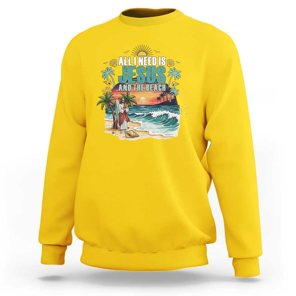 All I Need Is Jesus And The Beach Sweatshirt Christian Summer Faith Graphic