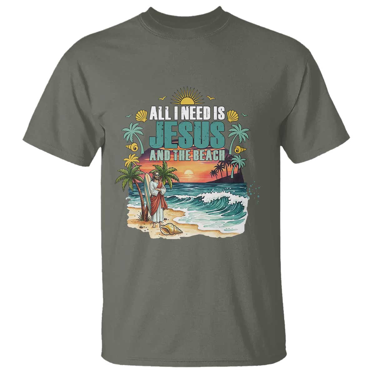 All I Need Is Jesus And The Beach T Shirt Christian Summer Faith Graphic