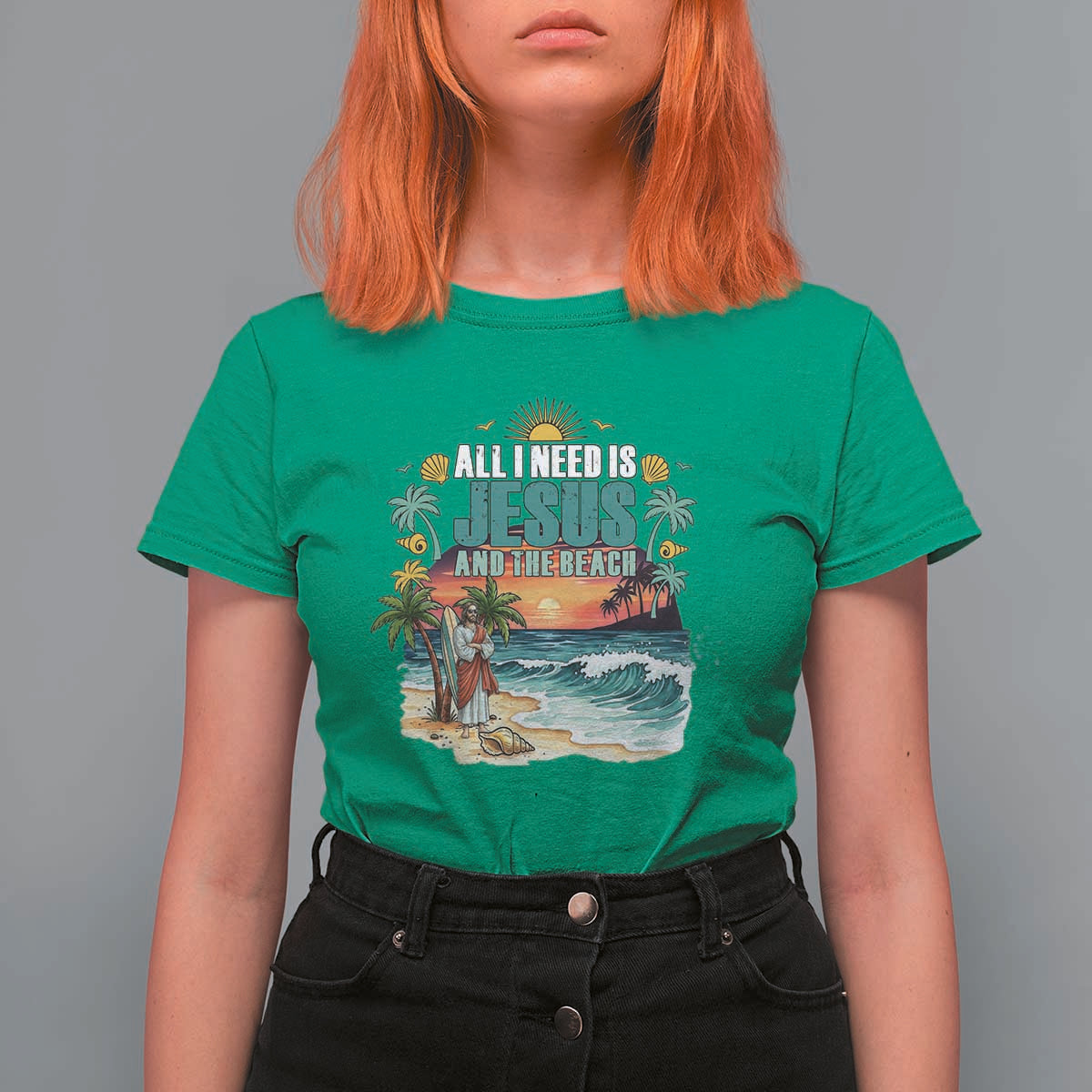 All I Need Is Jesus And The Beach T Shirt For Women Christian Summer Faith Graphic