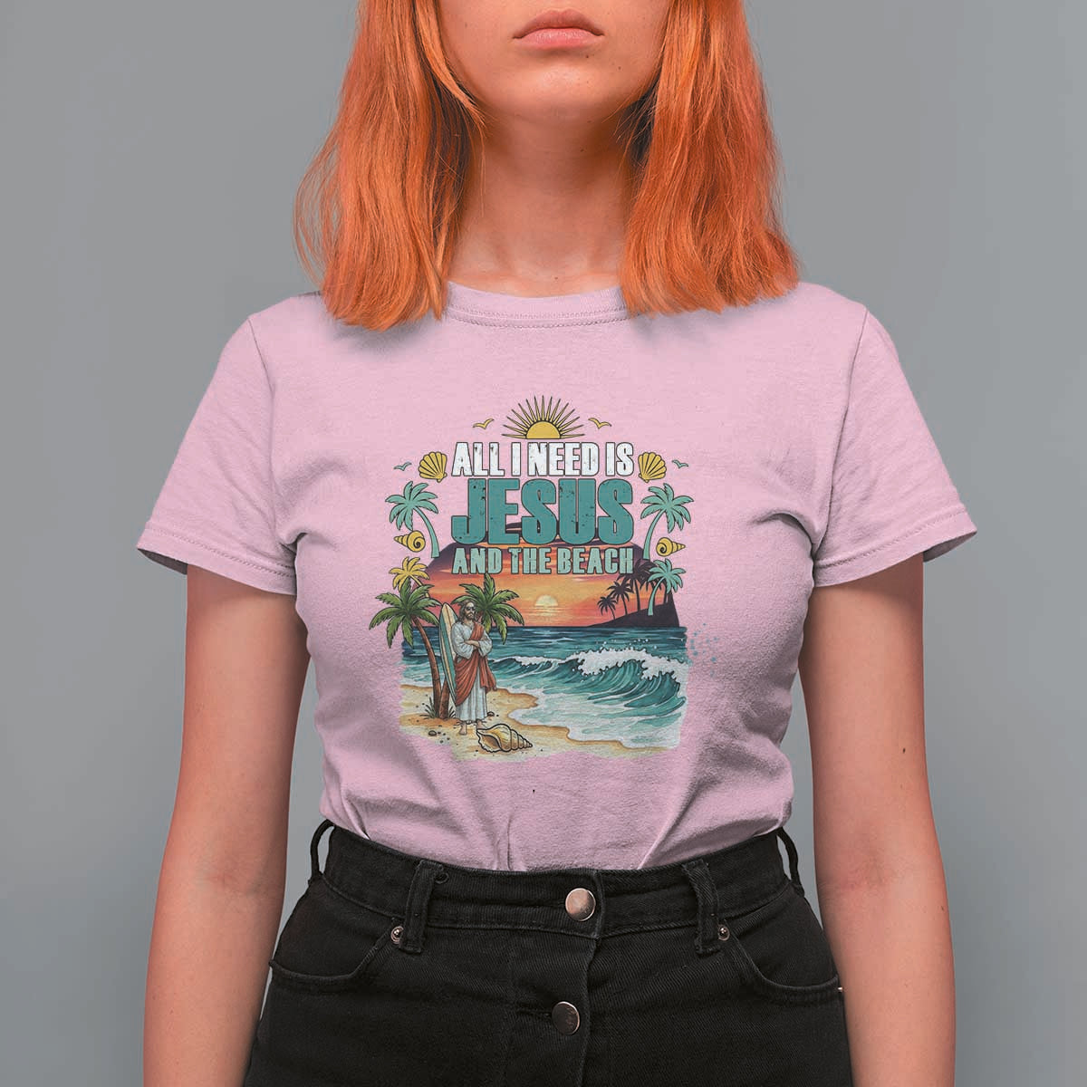 All I Need Is Jesus And The Beach T Shirt For Women Christian Summer Faith Graphic