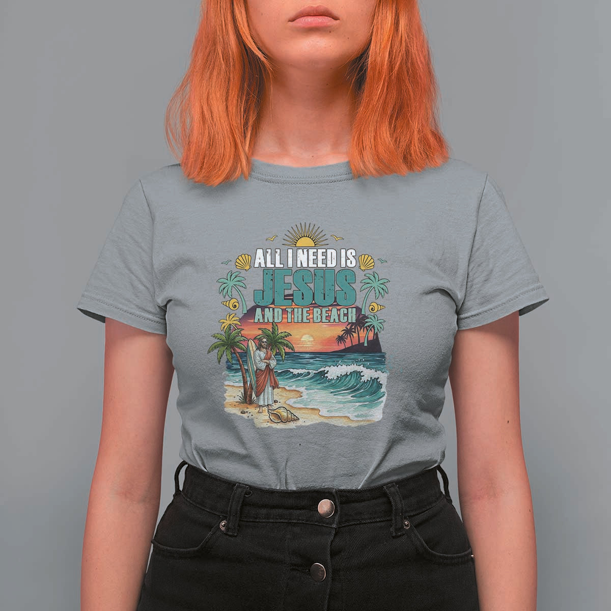 All I Need Is Jesus And The Beach T Shirt For Women Christian Summer Faith Graphic