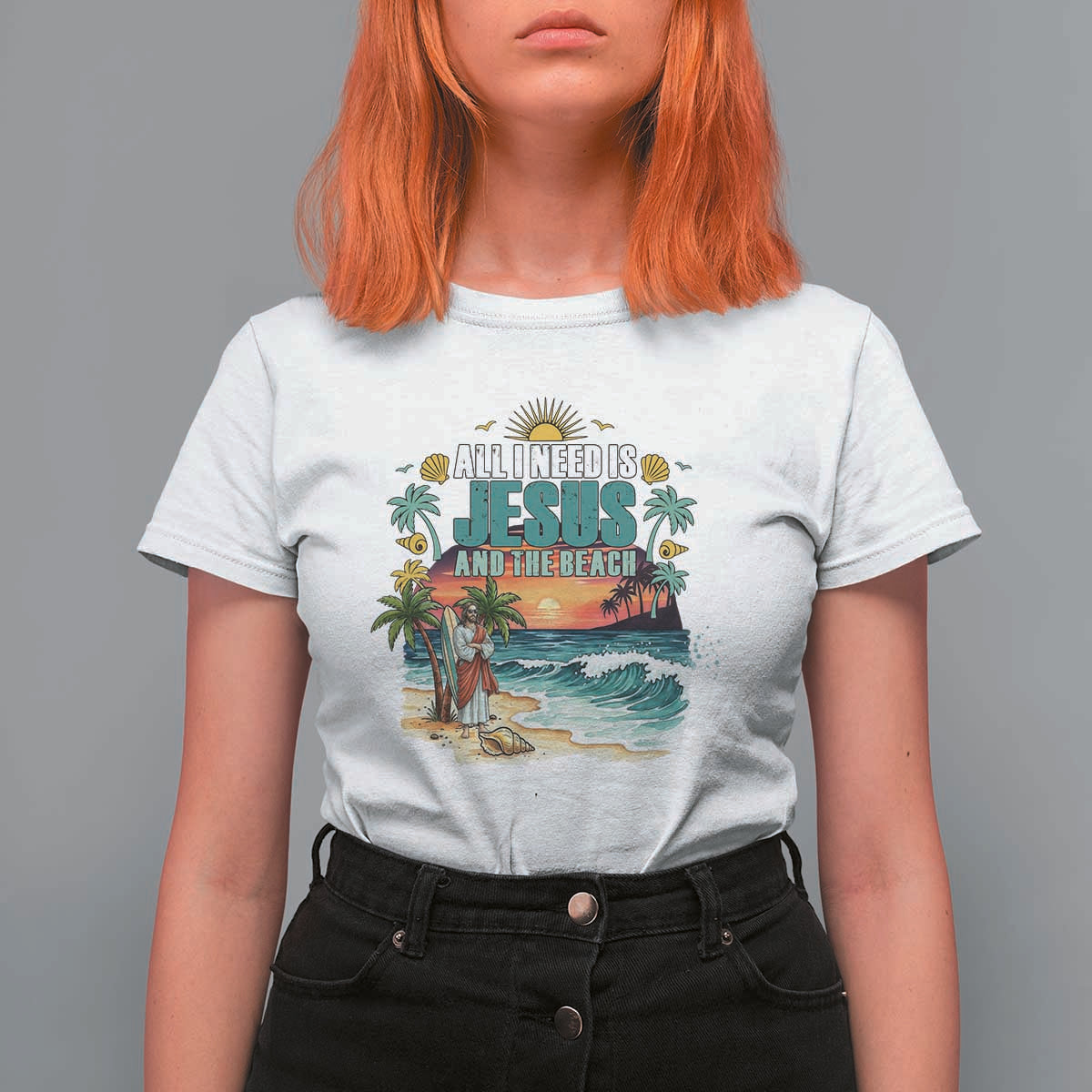 All I Need Is Jesus And The Beach T Shirt For Women Christian Summer Faith Graphic
